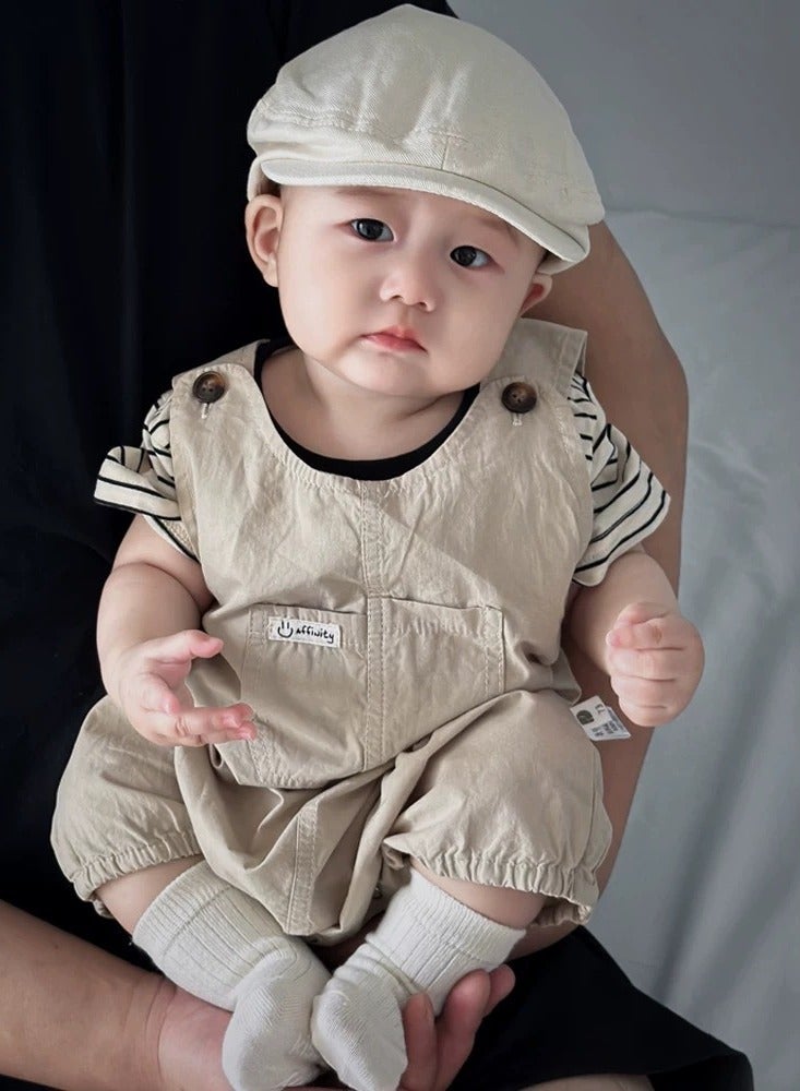 DOOKOO Summer new baby clothes, boys and girls' workwear romper pants set, two-piece set of one-piece clothes - Image 1
